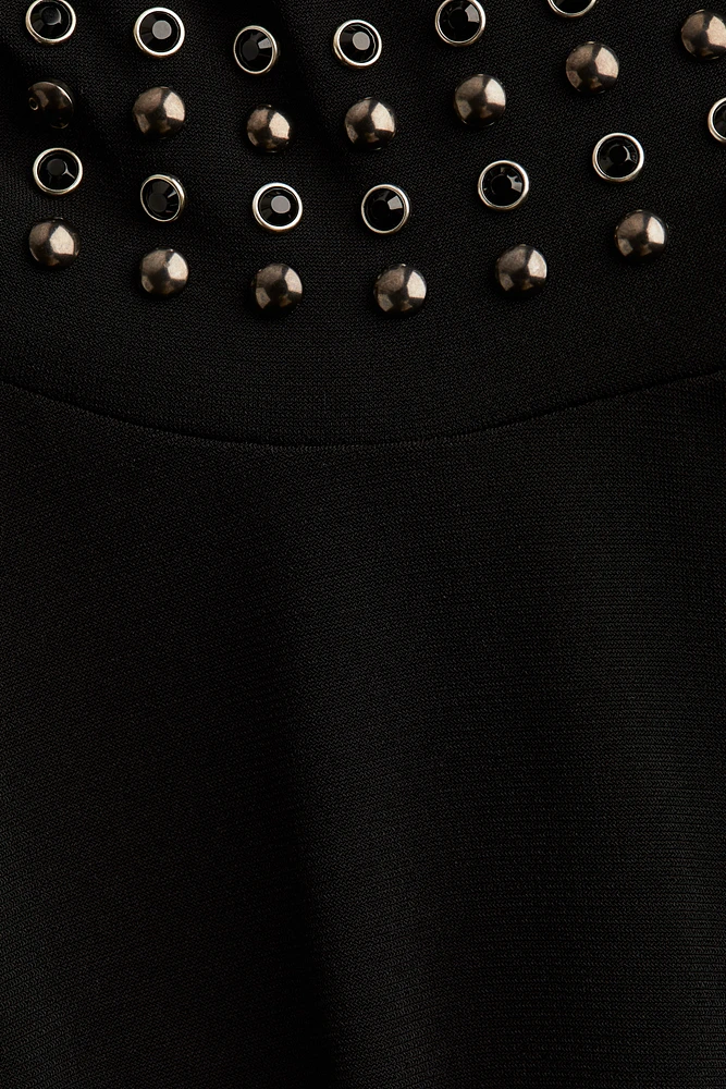 Stud-Detail Mock Turtleneck Bodysuit