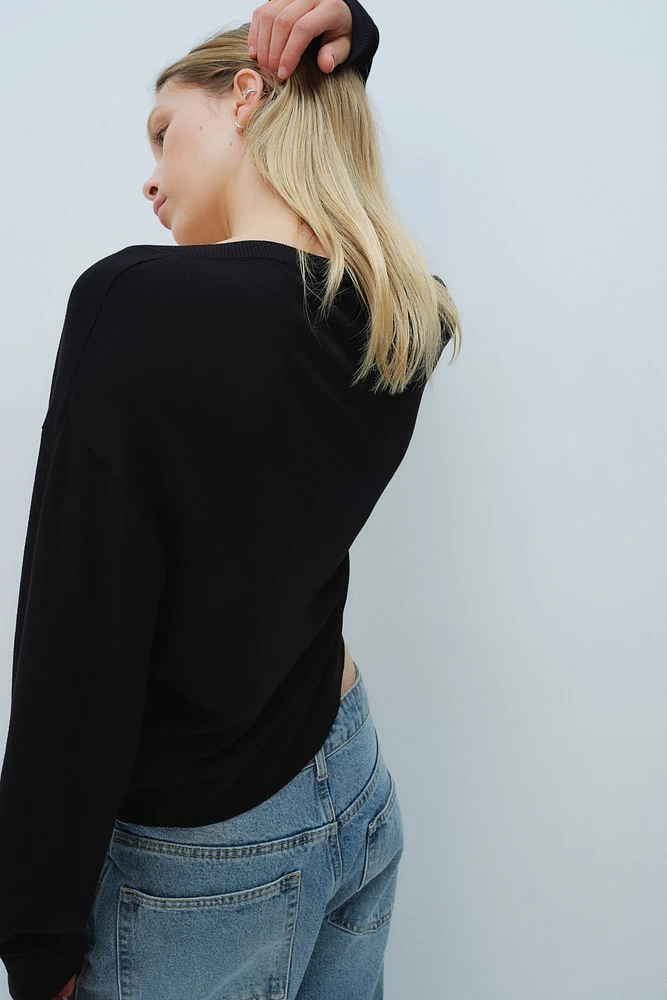 Fine-Knit V-Neck Sweater