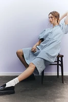 Puff-sleeved Denim Dress