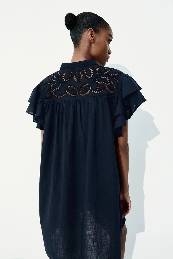 Flutter-Sleeve Dress with Eyelet Embroidery