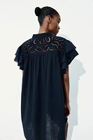 Flutter-Sleeve Dress with Eyelet Embroidery