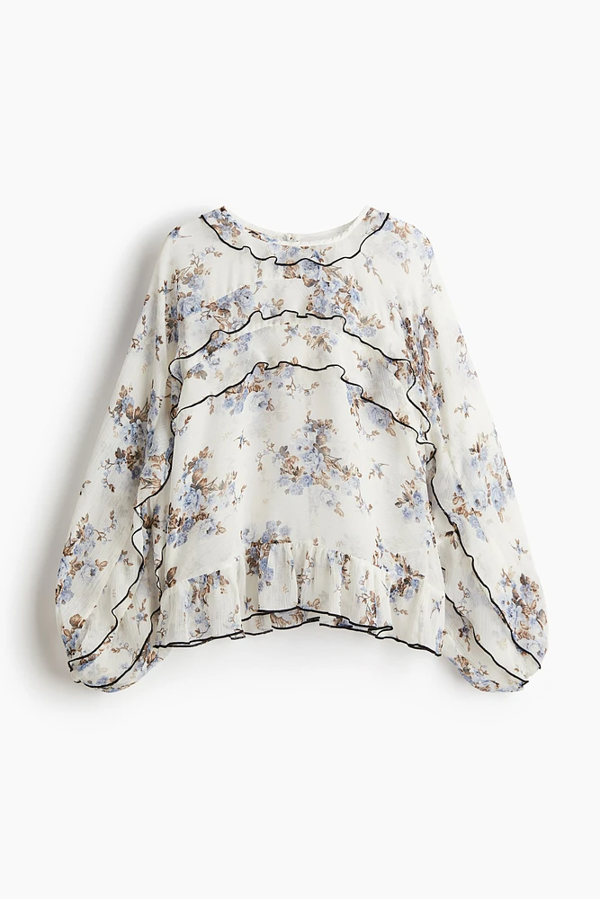 Flounce-Trimmed Chiffon Blouse