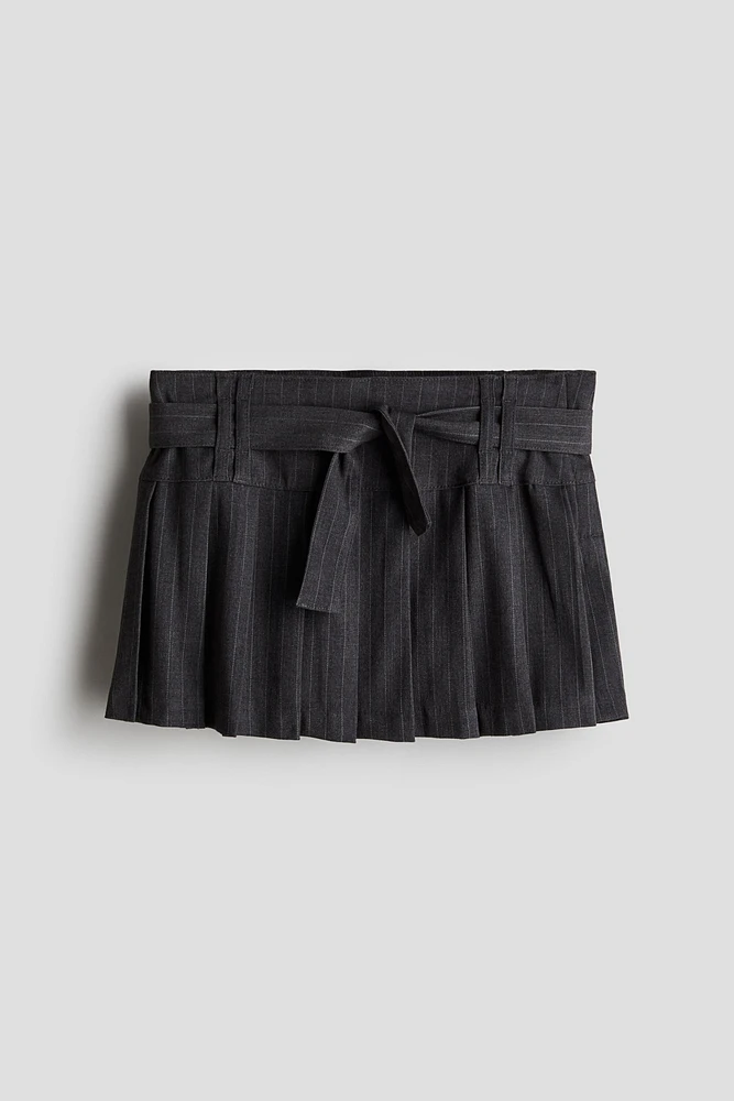 Tie-belt Pleated Skirt