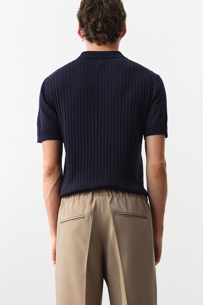 Slim-Fit Rib-Knit Polo Shirt