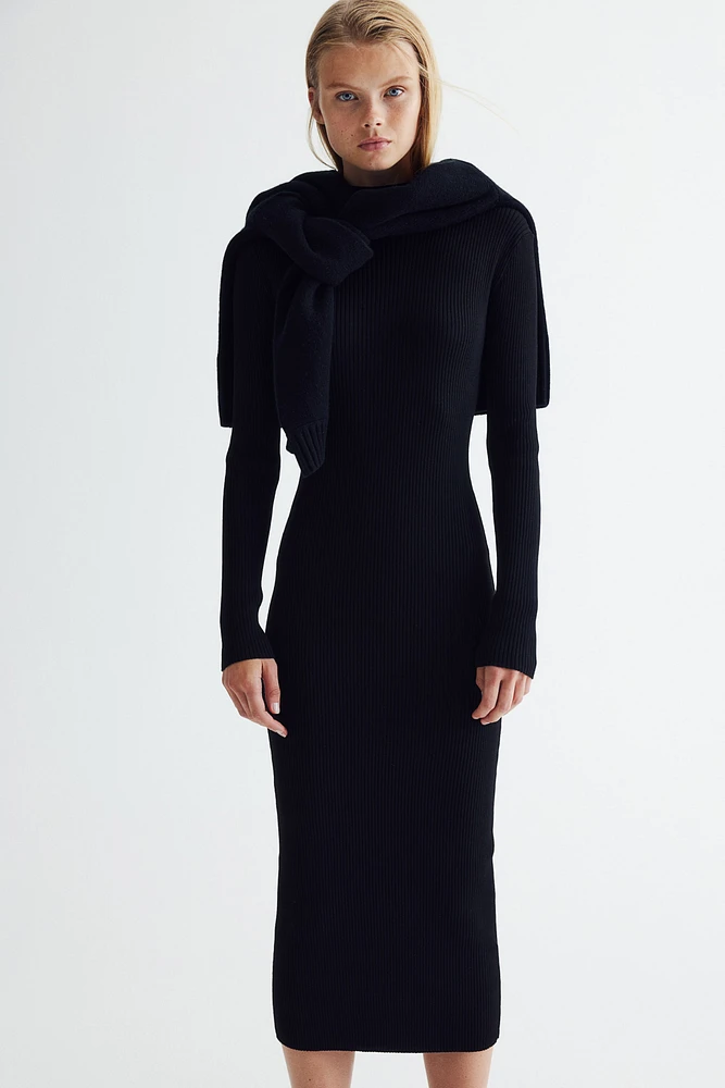 Rib-Knit Mock Turtleneck Dress