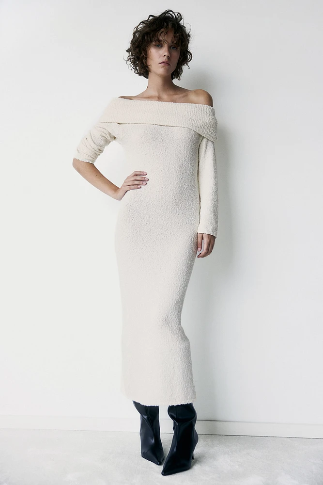 Bouclé-Knit Off-the-Shoulder Dress