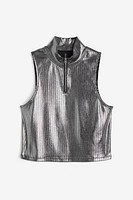 Shimmery Metallic Half-zip Sleeveless Top