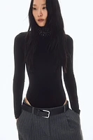 Stud-Detail Mock Turtleneck Bodysuit