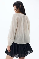 Lace-Inset Balloon-Sleeved Blouse