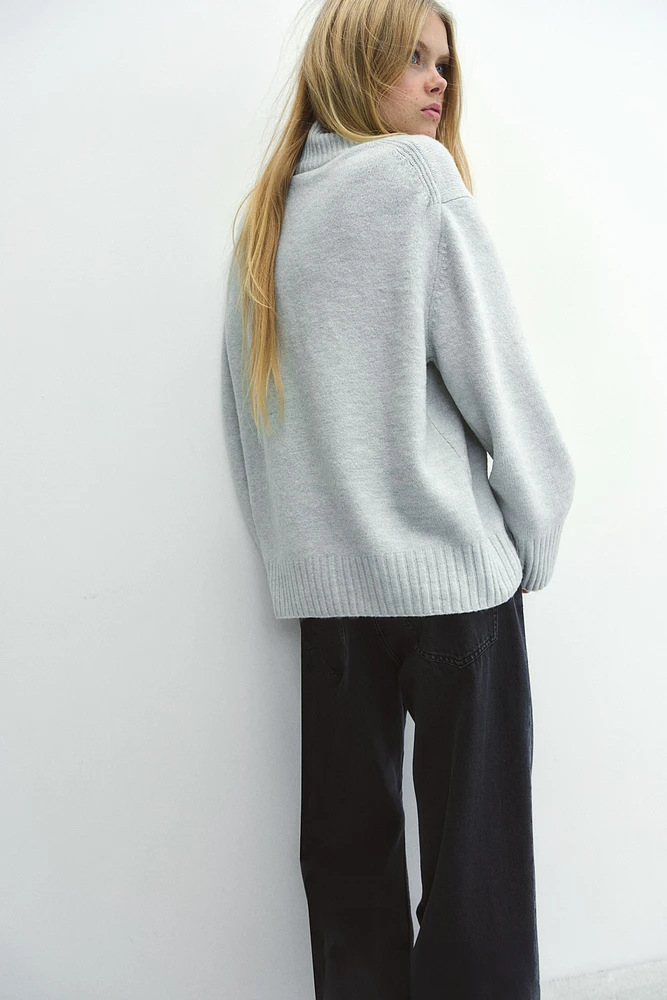 Fine-Knit Mock Turtleneck Sweater