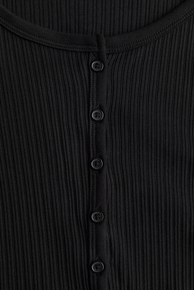 Ribbed Button-Front Top