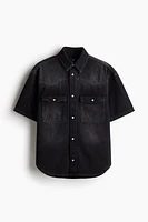 Loose-Fit Short-Sleeved Denim Shirt