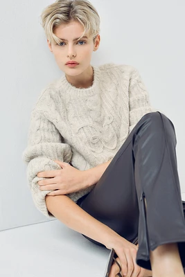 Embroidered Cable-Knit Sweater