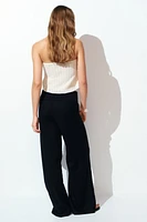 Foldover-Waist Linen-Blend Pants