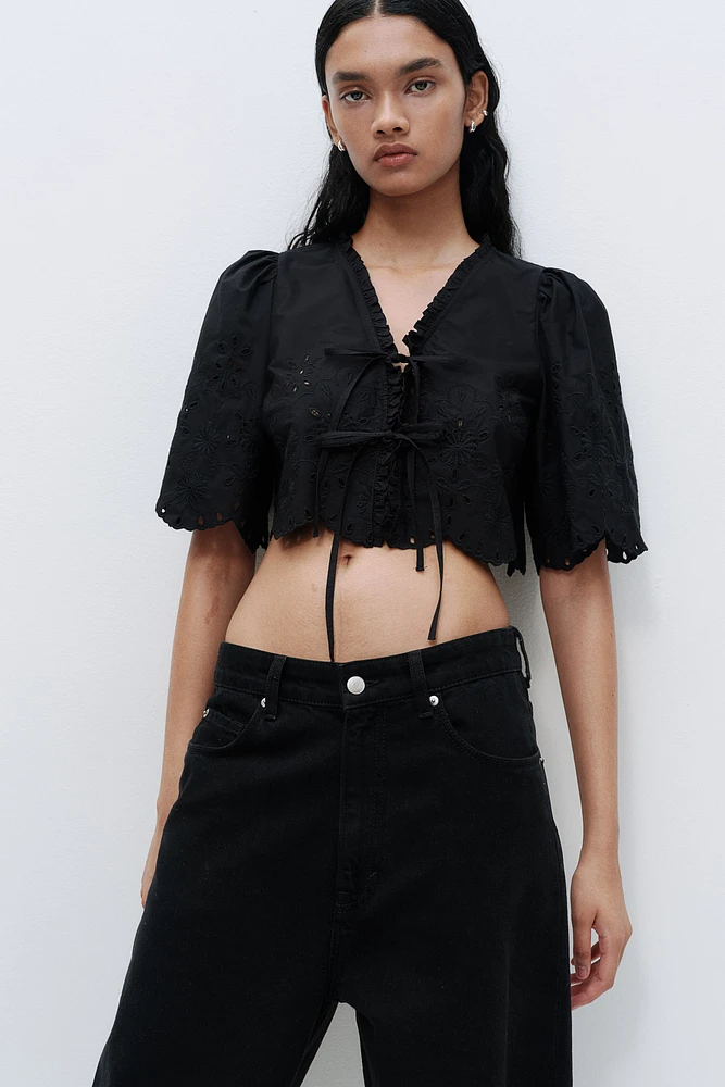 Cropped Blouse with Eyelet Embroidery