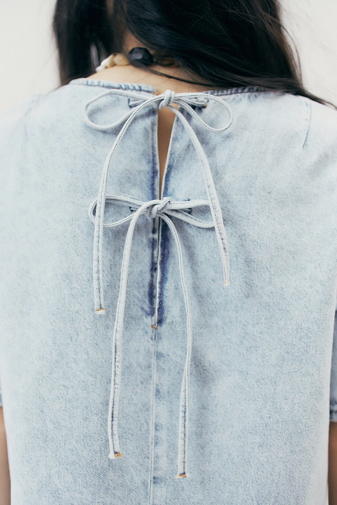 Tie-Detail Denim Dress
