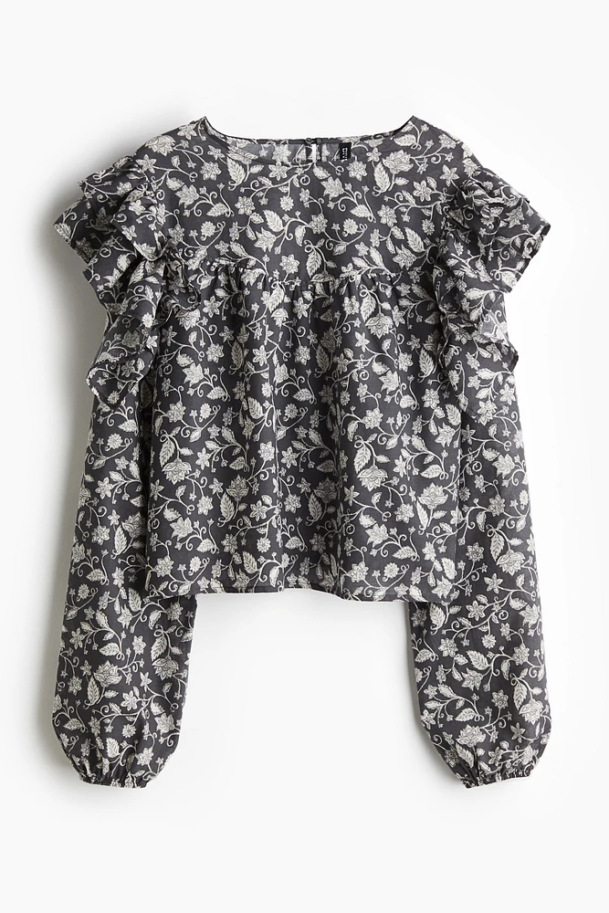 Ruffle-trimmed Cotton Blouse