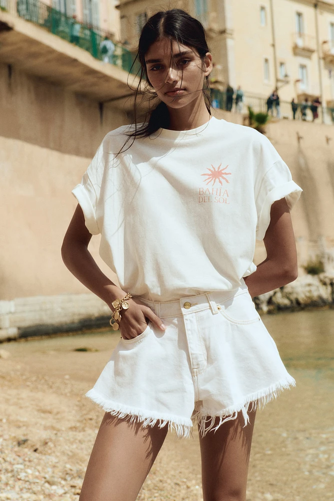 Frayed-Edge Denim Shorts