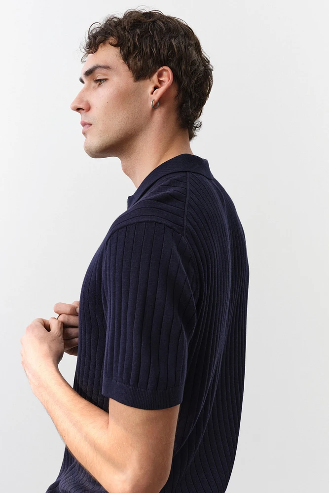 Slim-Fit Rib-Knit Polo Shirt
