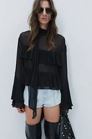 Flounced Tie-Neck Blouse