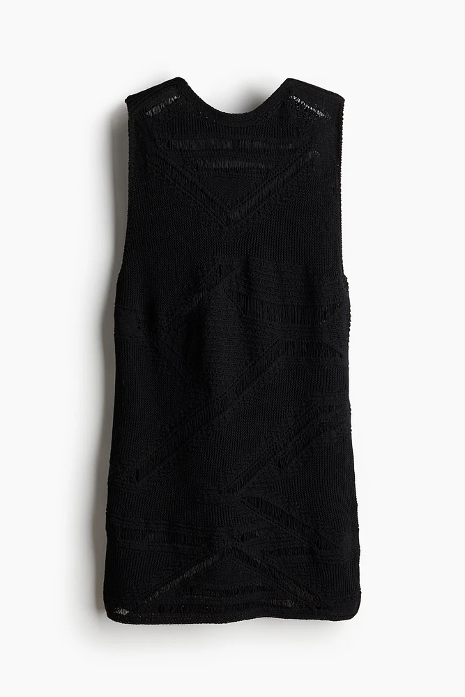 Ladder-stitch-look Pointelle-knit Dress