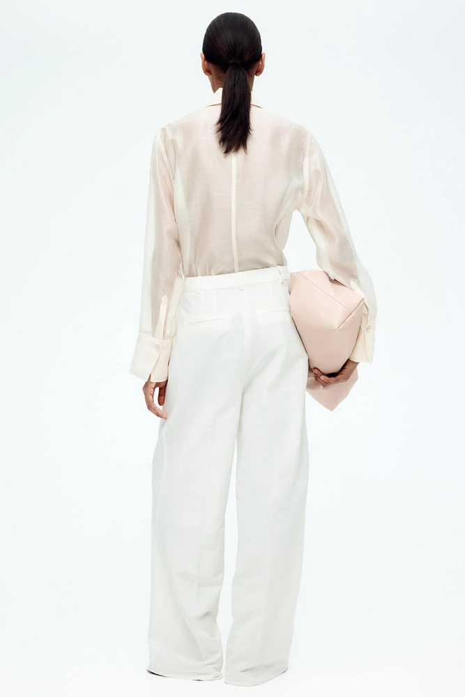 Wide-Leg Linen-Blend Pants