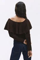 Flounced Off-the-Shoulder Sweater