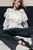 Flounce-Trimmed Lace Blouse