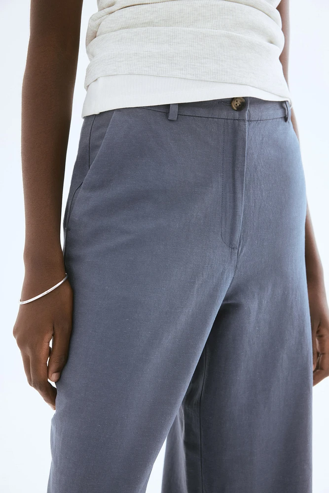 Wide-Leg Linen-Blend Pants