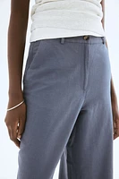 Wide-Leg Linen-Blend Pants