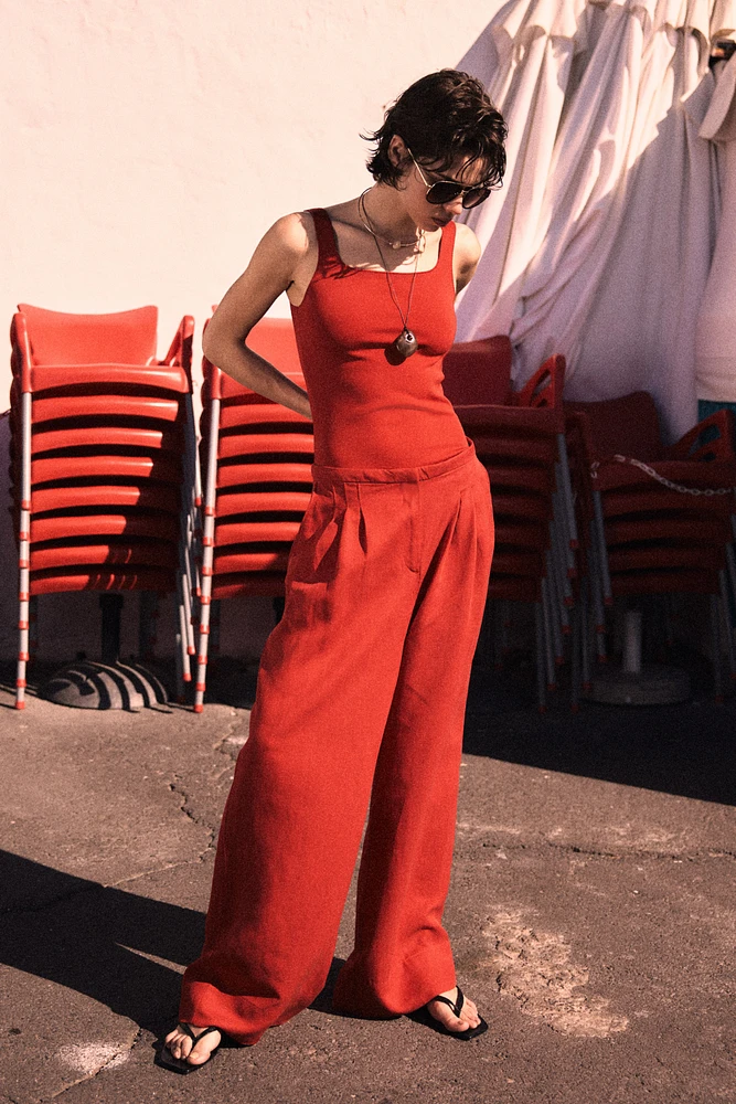 Wide-Leg Linen-Blend Pants