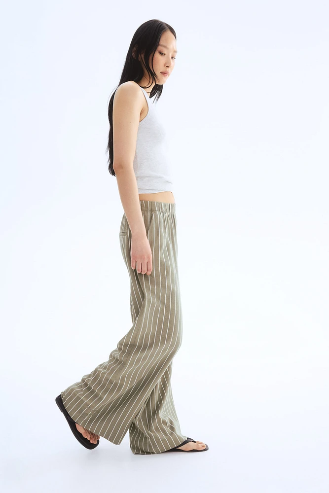 Wide-Leg Linen-Blend Pants