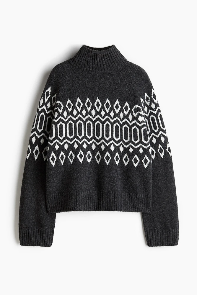 Jacquard-Knit Mock Turtleneck Sweater