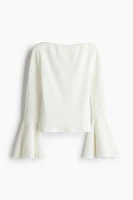 Trumpet-Sleeved Ribbed Top