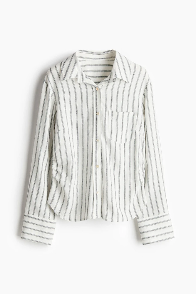 Gathered linen-blend shirt