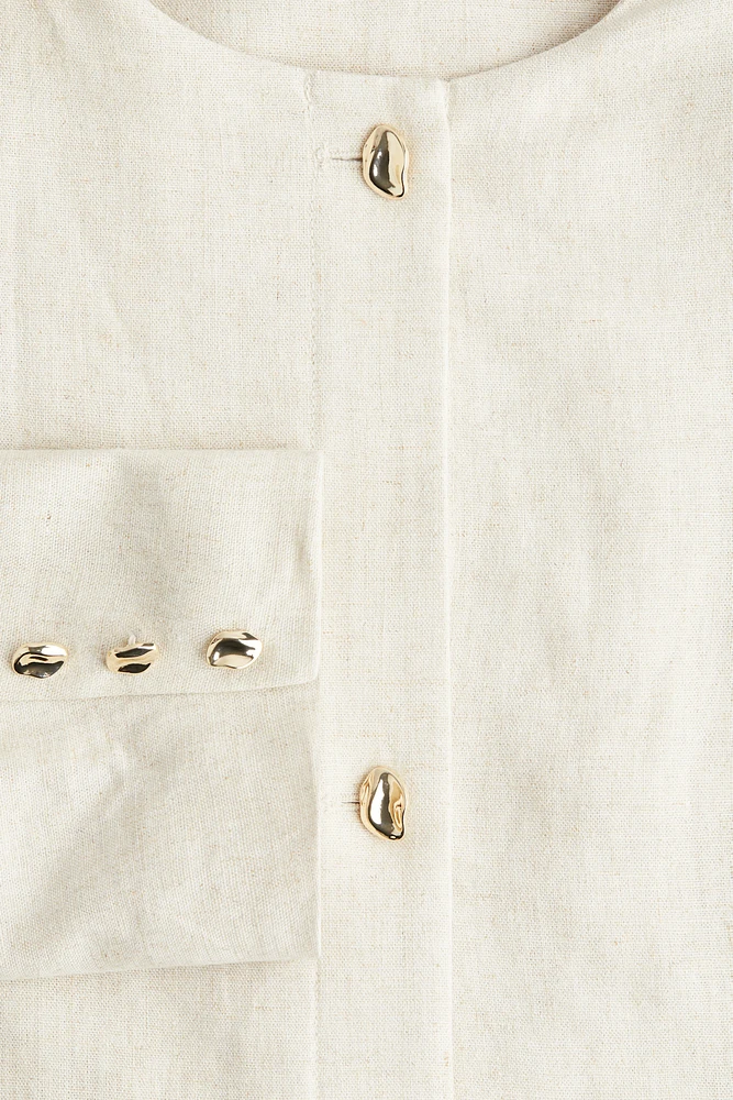 Linen-Blend Peplum Jacket