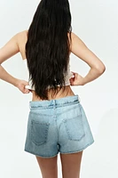 High-Rise Paper-Bag Denim Shorts
