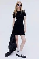 Rib-Knit Dress with Flared Skirt