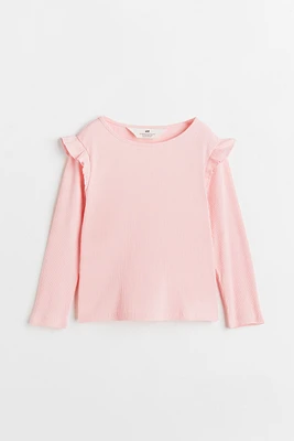 Ruffle-trimmed Ribbed Top