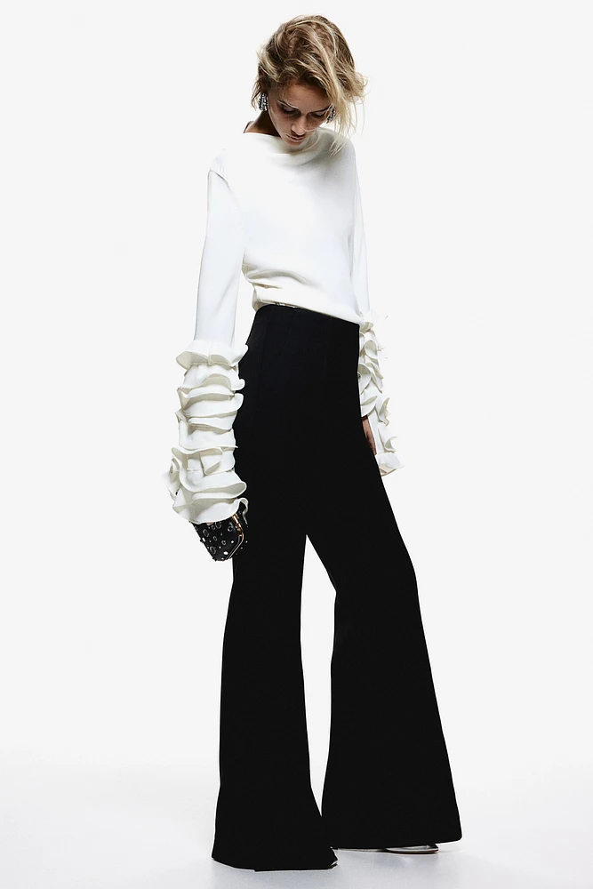 Flared Slit-Hem Twill Pants