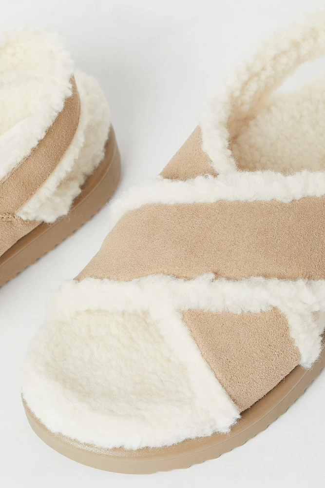 Faux Shearling-lined Suede Sandals