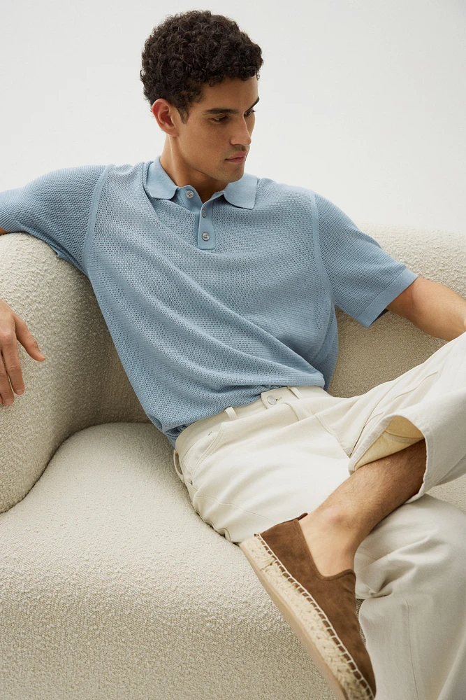 Regular-Fit Hole-Knit Polo Shirt