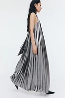 Pleated Tie-Neck Dress