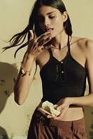 Bead-Detail Halterneck Top