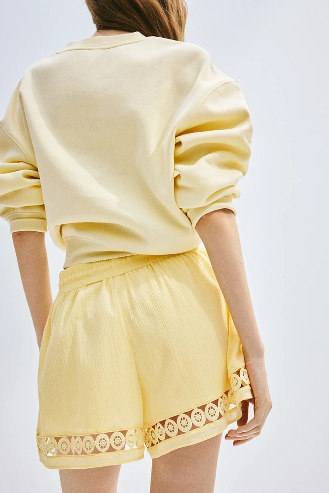 High-Waist Lace-Inset Drawstring Shorts
