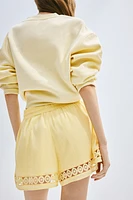 High-Waist Lace-Inset Drawstring Shorts