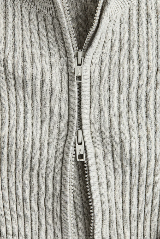 Rib-knit Cardigan with Zipper