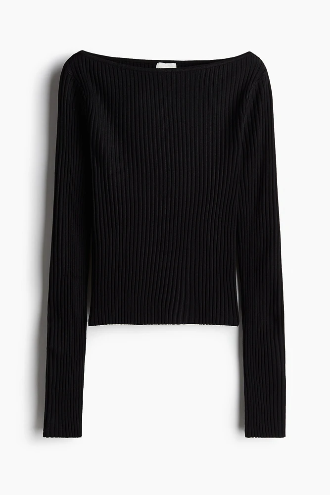 Rib-knit Boat-neck Top