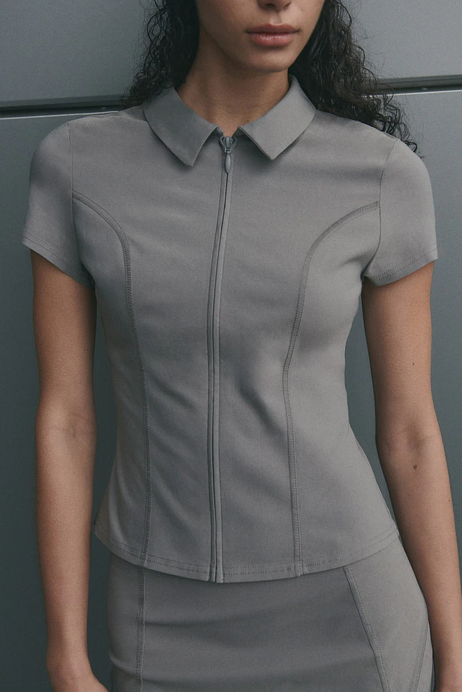 Collared zip-through top