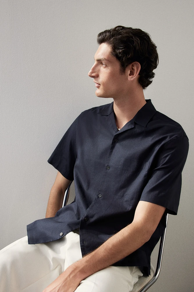 Regular-Fit Short-Sleeved Linen-Blend Shirt